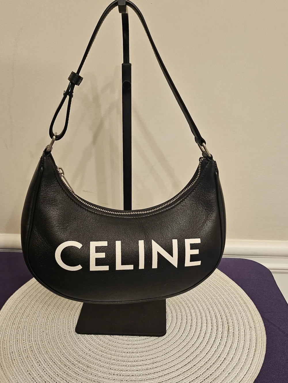 AUTHENTIC Celine Ava Bag in Smooth Calfskin - Black with White Logo